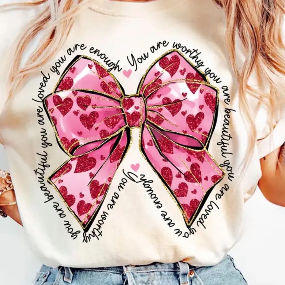 Pink Heart Bow Graphic Tee